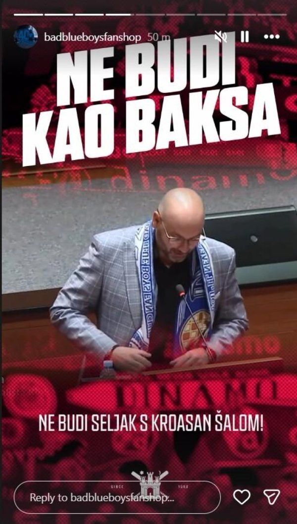 Ivica Baksa šal Dinamo reakcija Bad Blue Boysa