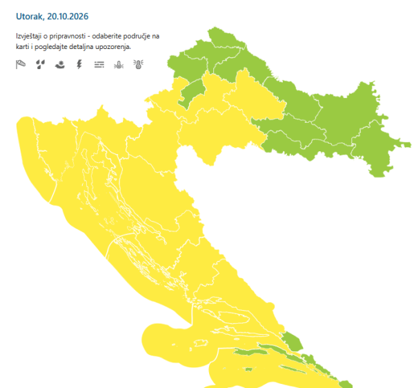 Upozorenja za utorak, 20. listopada 2026.