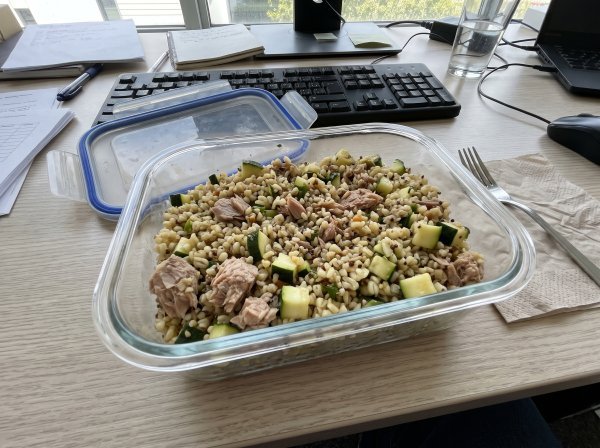 Hladna salata s komadićima tune i svježom tikvicom