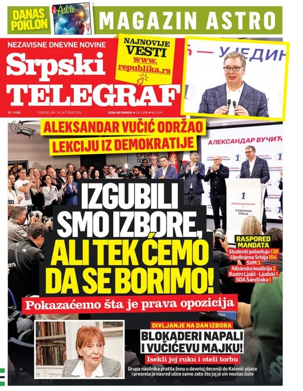 Pogledajte naslovnice srpskih novina nakon Vučićeva poraza: Razlike su ogromne