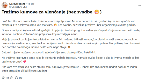 Par traži svjedoke na vjenčanju