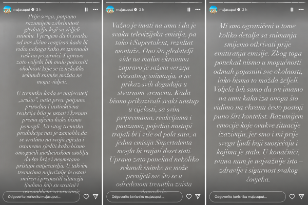 Objava Maje Šuput o situaciji u 'Supertalentu'