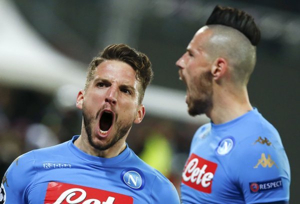 Napoli v Real Madrid -  Dries Mertens i Marek Hamsik