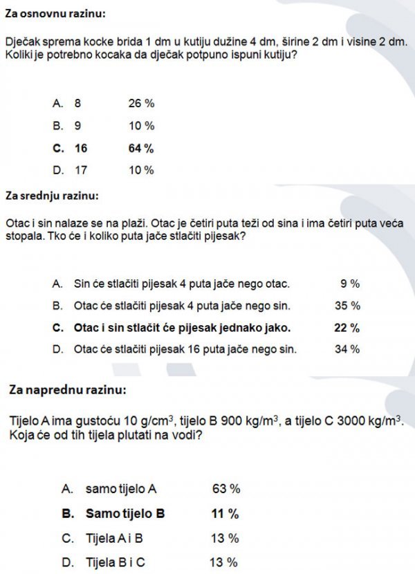 Zadaci tri razine iz fizike NCVVO