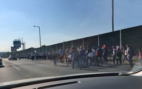 Izbjeglice idu pješice prema Austriji