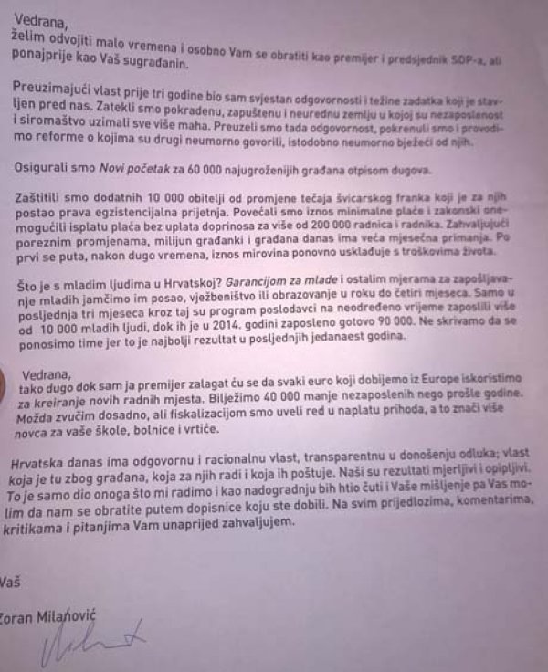 Milanovićevo pismo Facebook