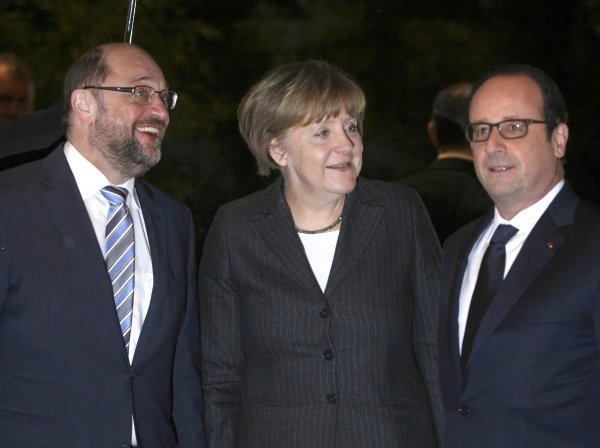 Martin Schulz, Angela Merkel i Francois Hollande 