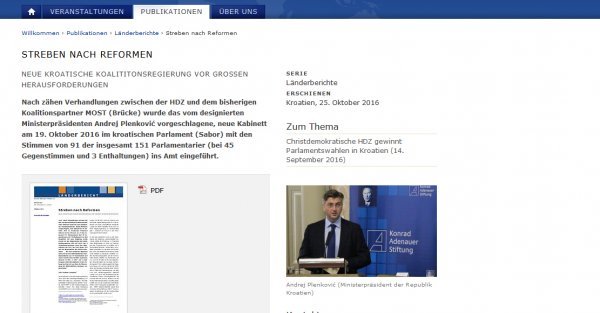 Izvještaj Zaklade Konrad Adenauer o političkoj situaciji u Hrvatskoj www.kas.de/kroatien