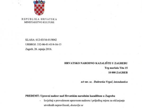 Upravni nadzor nad HNK u Zagrebu