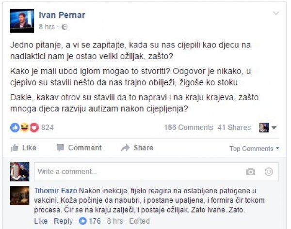 Pernarov status na Facebooku Facebook