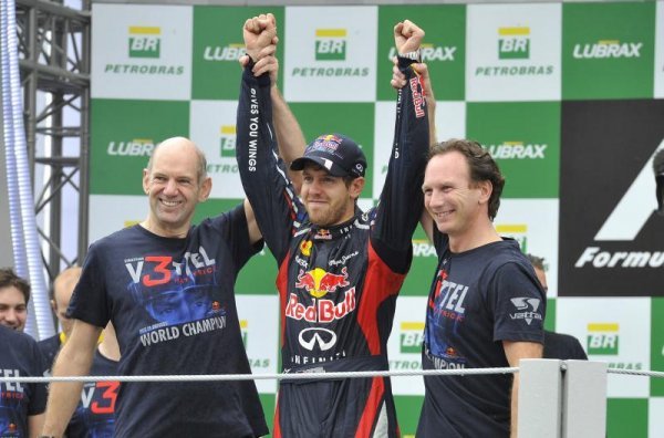 Sebastian Vettel, Adrian Newey i Christian Horner