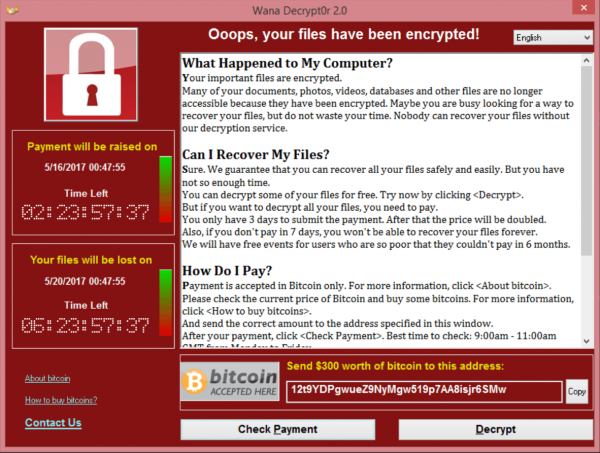 Ovako izgleda jedna od inačica ransomwarea WannaCry