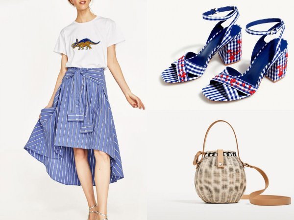 Outfit koji obožavamo: suknja - košulja (Zara), sandale (Stradivarius), torba (Zara)