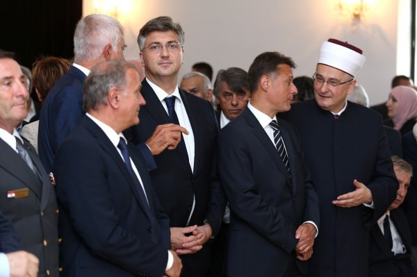 Andrej Plenković, Gordan Jandroković i Aziz ef. Hasanović