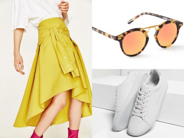Suknja (Zara), sunčane naočale (Krewe), tenisice (Zara)