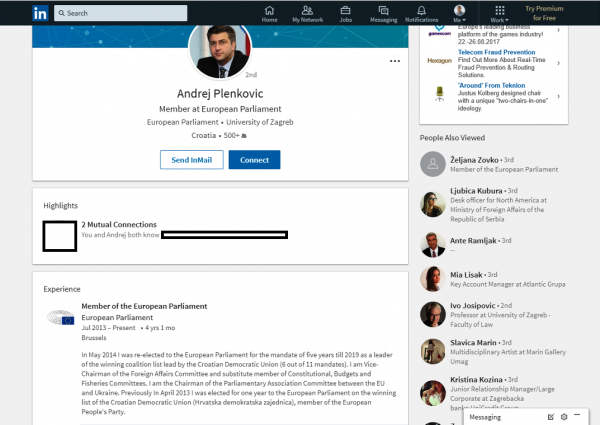 Andrej Plenković na LinkedInu