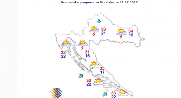 Prognoza za 21.7. u Hrvatskoj