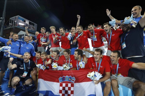 Slavlje hrvatskih vaterpolista