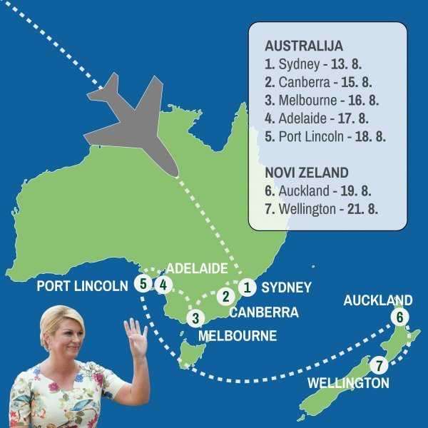 Gradovi koje će predsjednica Kolinda Grabar Kitarović posjetiti tijekom posjeta Australiji i Novom Zelandu