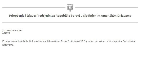Antidatirana obavijest Ureda predsjednice Screenshot