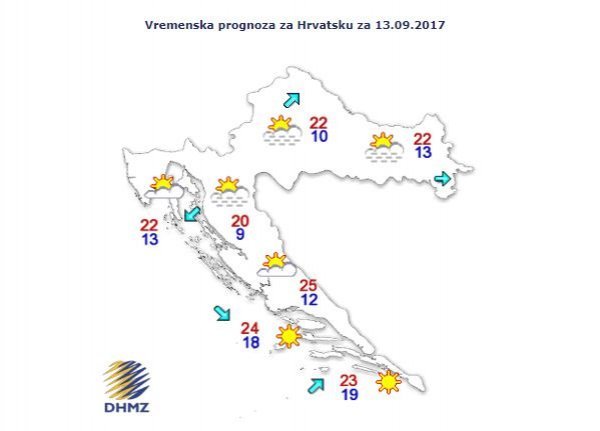 Vremenska prognoza za Hrvatsku za 13. 9.