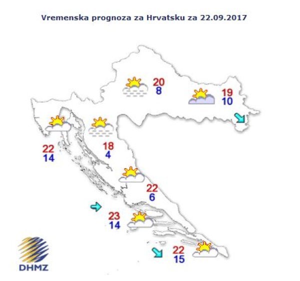 Vremenska prognoza za Hrvatsku za 22. rujna 2017.