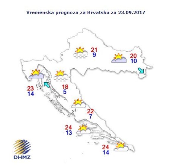 Vremenska prognoza za Hrvatsku za 23. rujna 2017.
