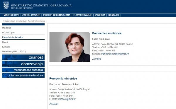 Tomislav Sokol i dalje je na stranicama ministarstva naveden kao pomoćnik ministrice znanosti