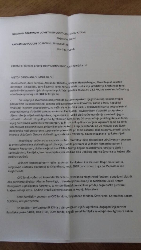 Kaznena prijava protiv Martine Dalić i Ante Ramljaka