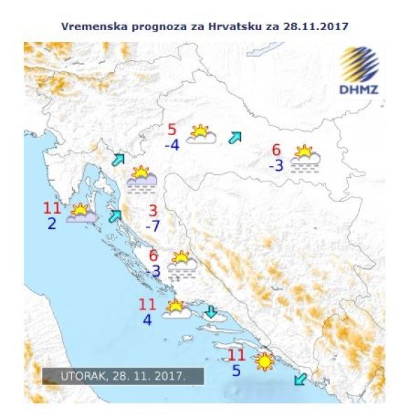 Vremenska prognoza za Hrvatsku za 28. studenoga 2017.