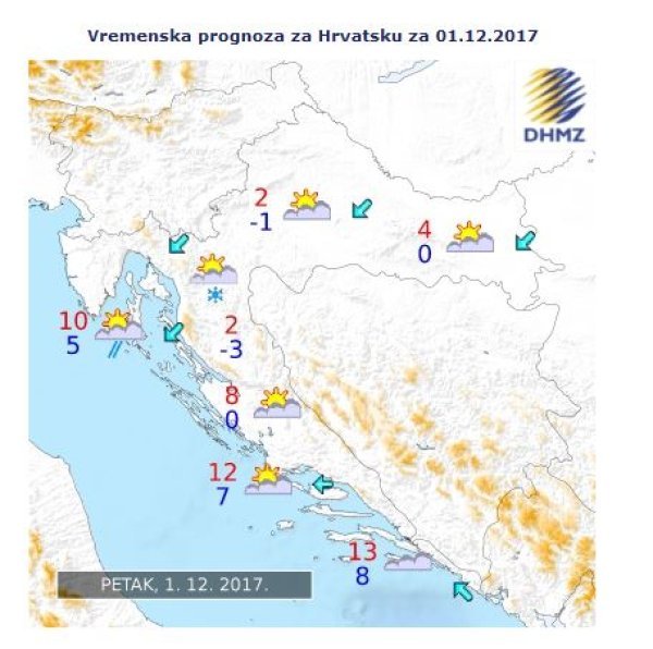Vremenska prognoza za Hrvatsku za 1. prosinca 2017.