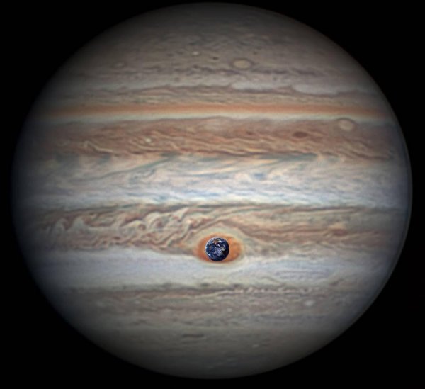 Zemlja uspoređena s Jupiterom i njegovom najpoznatijom olujom