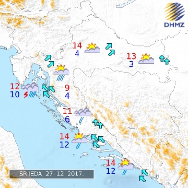 Vremenska prognoza za srijedu, 27. 12. 2017.