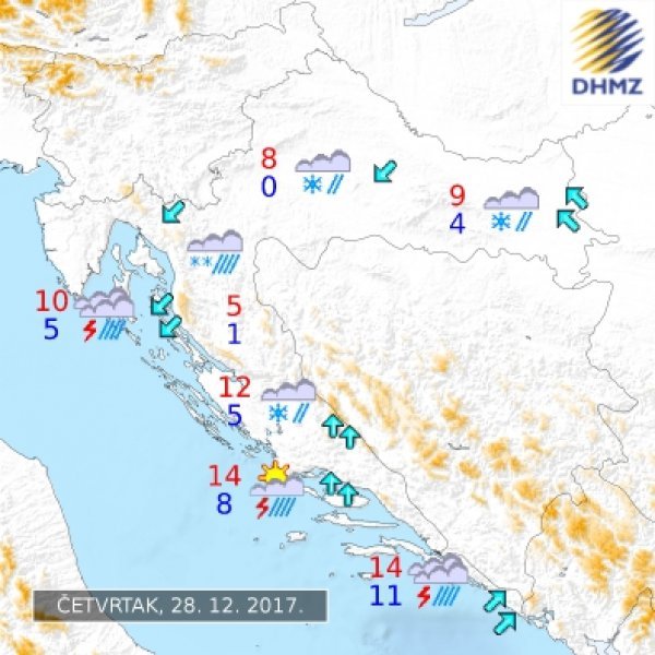 Vremenska prognoza za četvrtak, 28. 12. 2017.