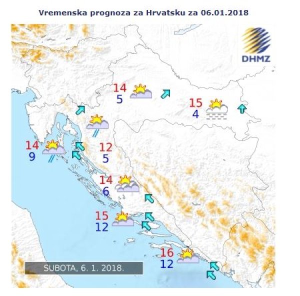 Vremenska prognoza za Hrvatsku za 6. siječnja 2018.