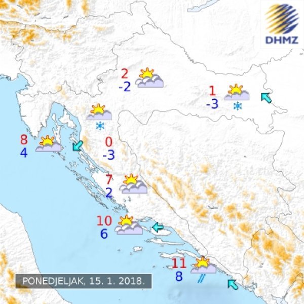 Prognoza za ponedjeljak, 15.1.
