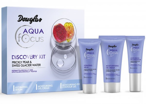 Douglas Expert Lines Aqua Focus Discovery Kit, set za lice koji sadrżi serum 10 ml, gel krema 20 ml, gel za područje oko očiju 7,5 ml, 99,90 kn