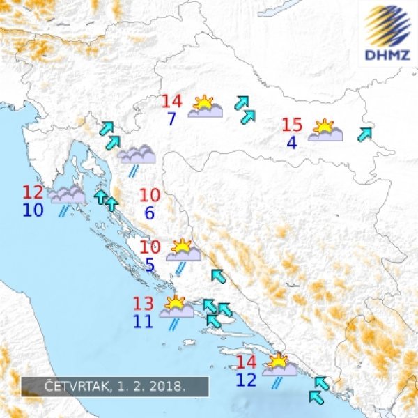 Vremenska prognoza za četvrtak