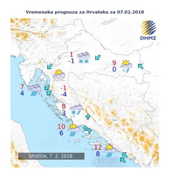 Vremenska prognoza za Hrvatsku za 7. veljače 2018.