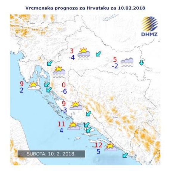 Vremenska prognoza za Hrvatsku za 10. veljače 2018.