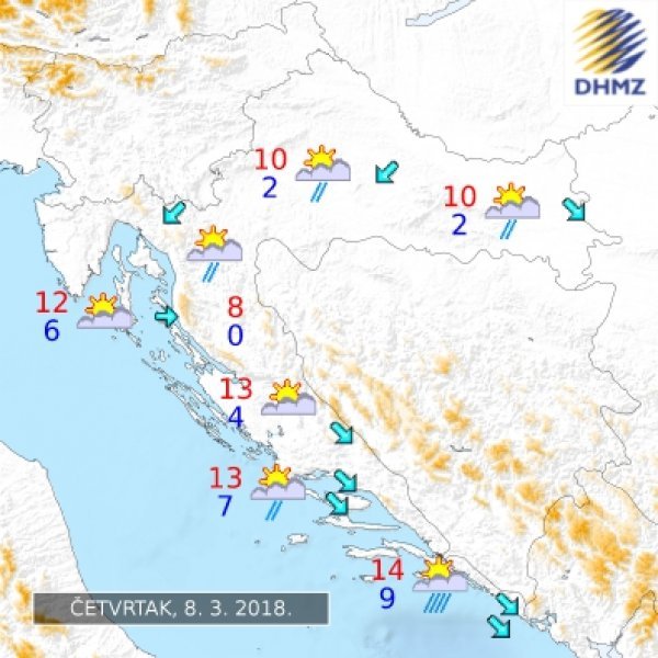 Vremenska prognoza za četvrtak, 8. ožujka