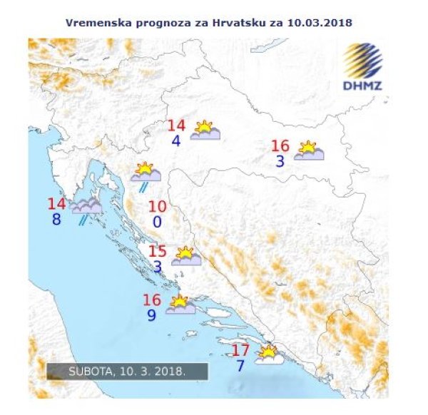 Vremenska prognoza za Hrvatsku za 10. ožujka 2018.