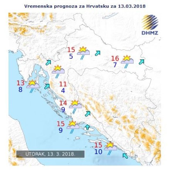 Vremenska prognoza za Hrvatsku za 13. ožujka 2018.