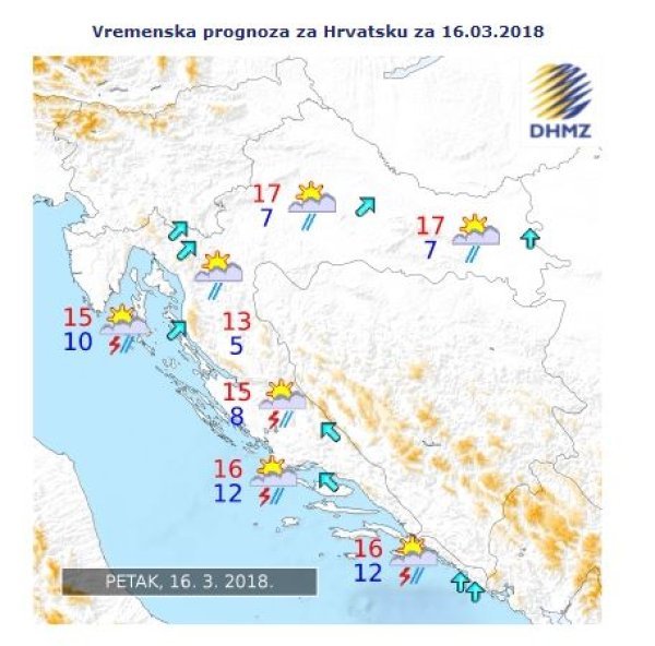 Vremenska prognoza za Hrvatsku za 16. ožujka 2018.