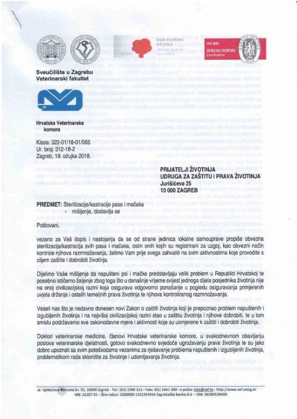 Mišljenje Hrvatske veterinarske komore o sterilizaciji/kastraciji pasa i mačaka