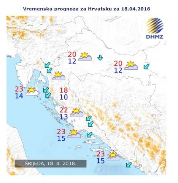 Vremenska prognoza za Hrvatsku za 18. travnja 2018.