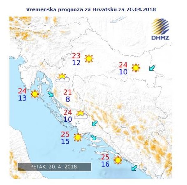 Vremenska prognoza za Hrvatsku za 20. travnja 2018.