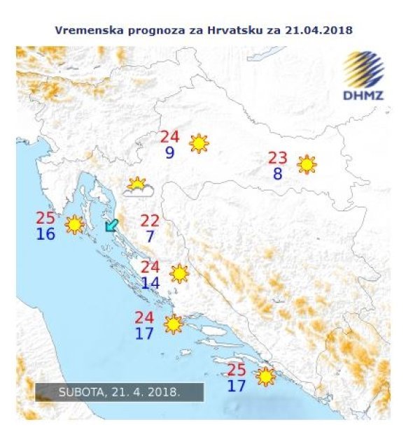 Vremenska prognoza za Hrvatsku za 21. travnja 2018.