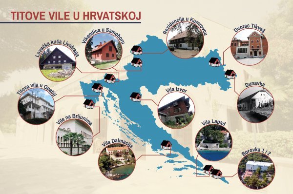 Objekti koje je Josip Broz Tito koristio raspoređeni su od krajnjeg juga do istočne granice sa Srbijom