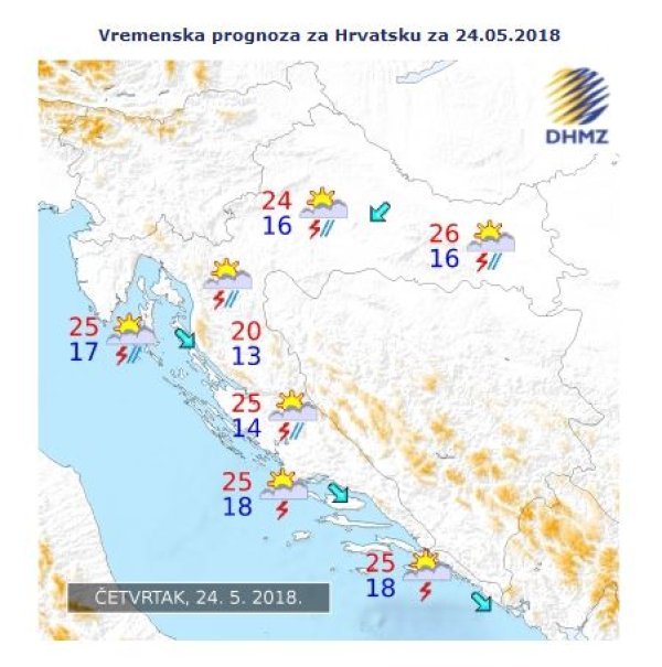 Vremenska prognoza za Hrvatsku za 24. svibnja 2018.